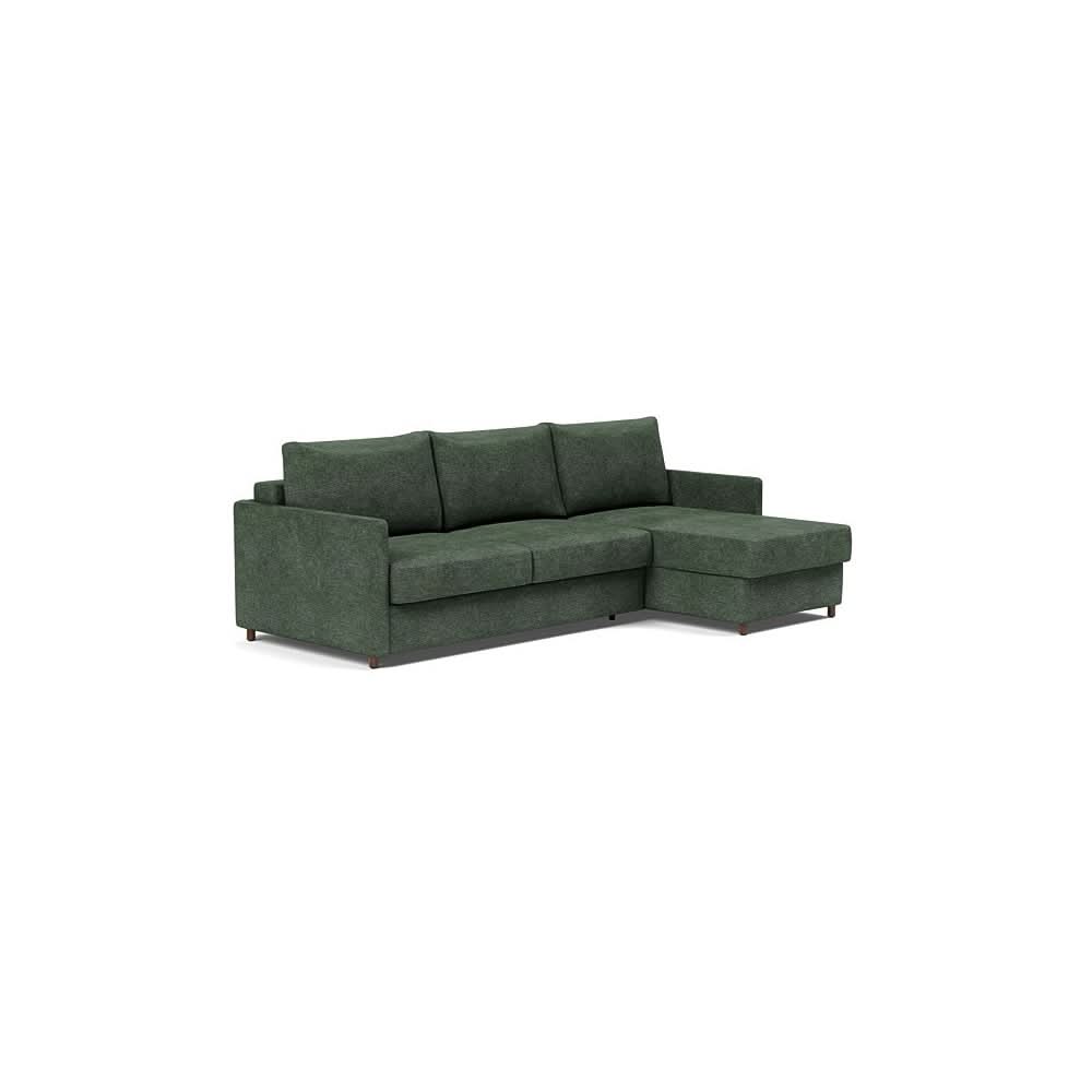 Neah Sofa Bed w/Lounger with Slim Arms in Size Queen with Fabric Color of Avella Pine Green - 281