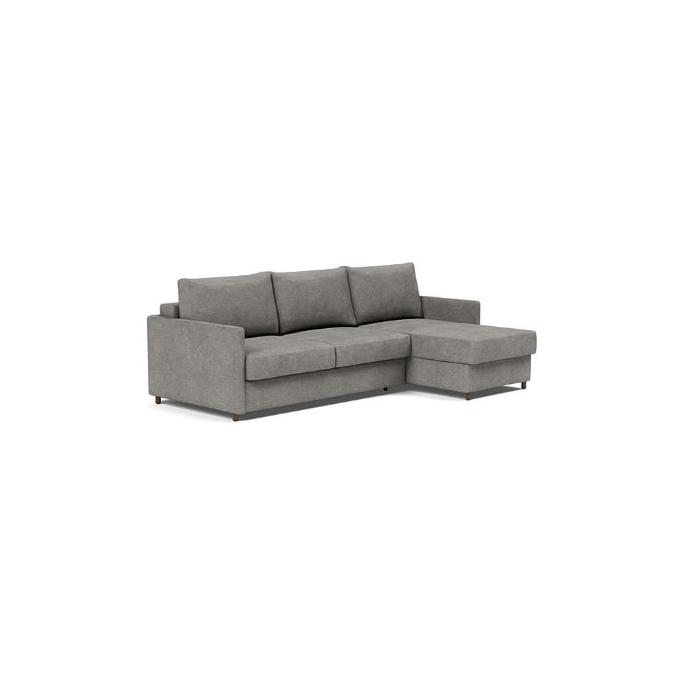 Neah Sofa Bed w/Lounger with Slim Arms in Size Queen with Fabric Color of Avella Warm Grey - 282