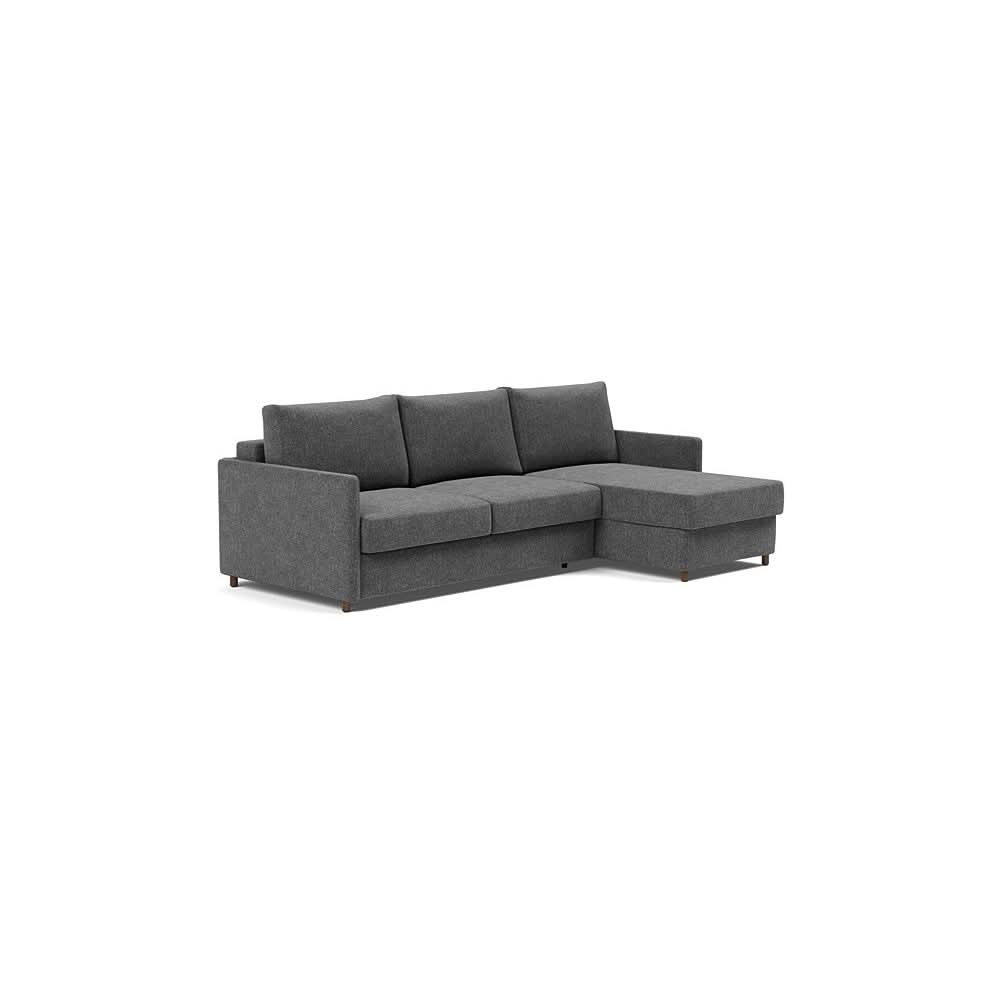 Neah Sofa Bed w/Lounger with Slim Arms in Size Queen with Fabric Color of Taura Deep Grey - 350
