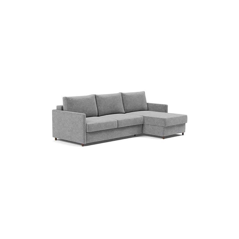 Neah Sofa Bed w/Lounger with Slim Arms in Size Queen with Fabric Color of Taura Slate Grey - 351