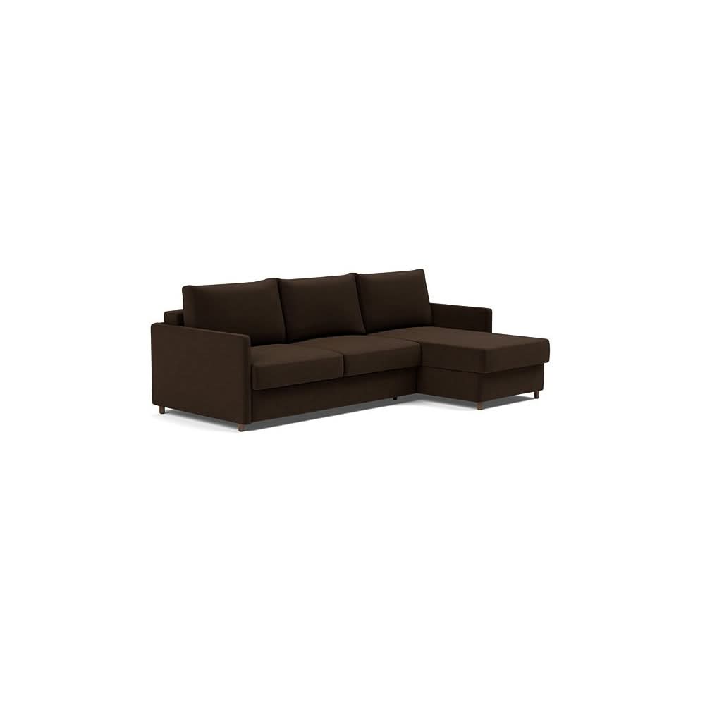 Neah Sofa Bed w/Lounger with Slim Arms in Size Queen with Fabric Color of Taura Chocco - 358