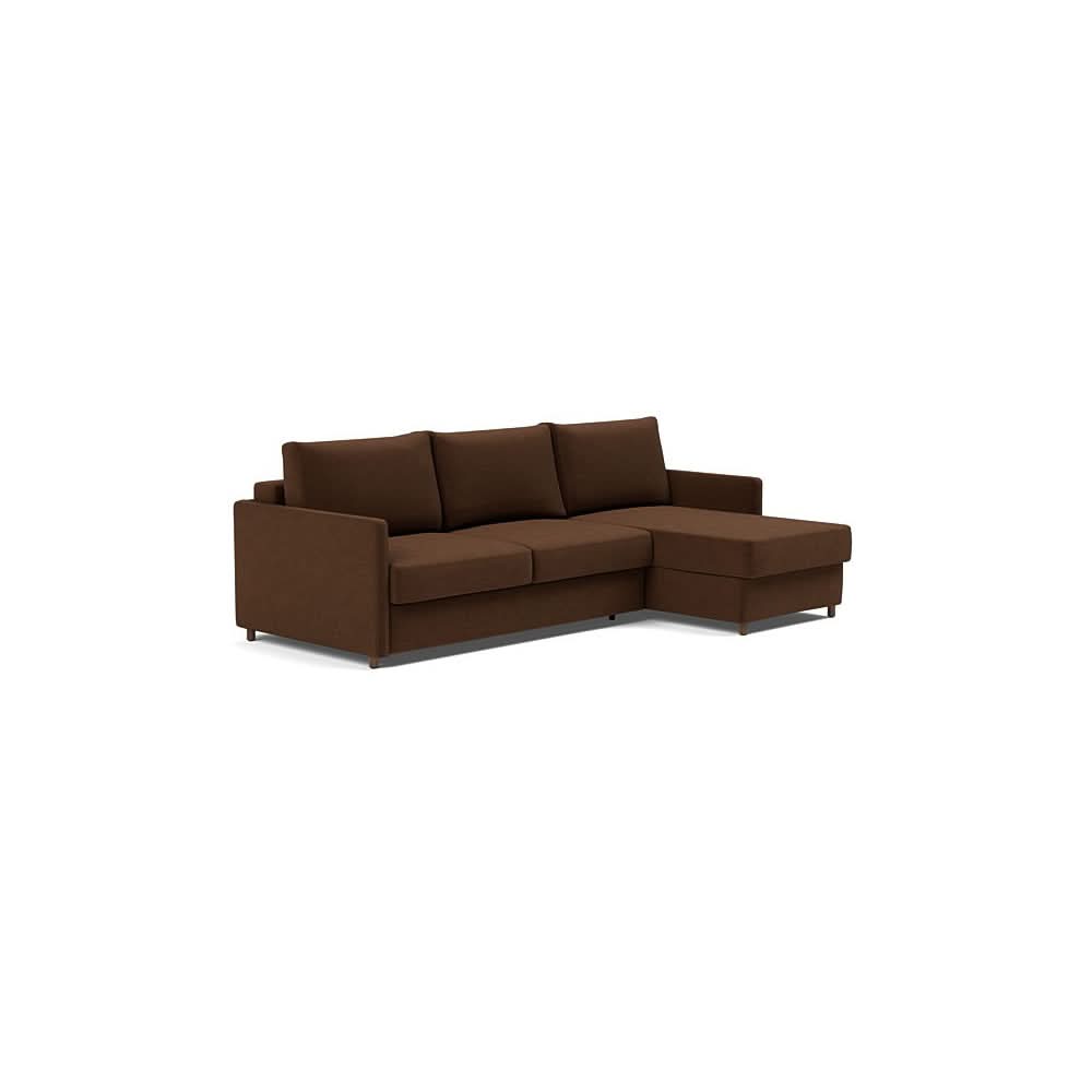 Neah Sofa Bed w/Lounger with Slim Arms in Size Queen with Fabric Color of Taura Cappuccino - 359