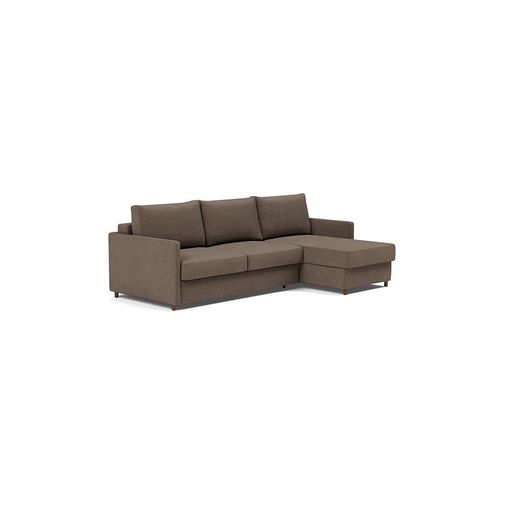 Neah Sofa Bed w/Lounger with Slim Arms in Size Queen with Fabric Color of Esina Cedar Brown - 411