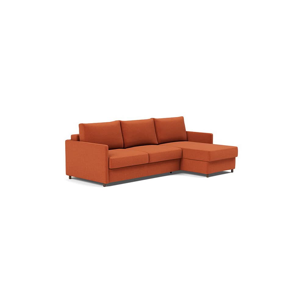Neah Sofa Bed w/Lounger with Slim Arms in Size Queen with Fabric Color of Esina Rust Orange - 412