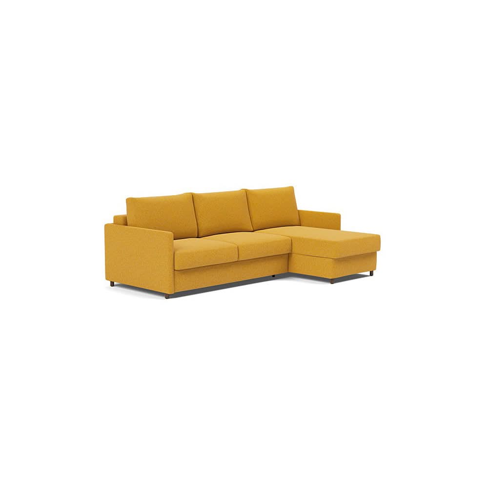 Neah Sofa Bed w/Lounger with Slim Arms in Size Queen with Fabric Color of Boucle Ochre - 536