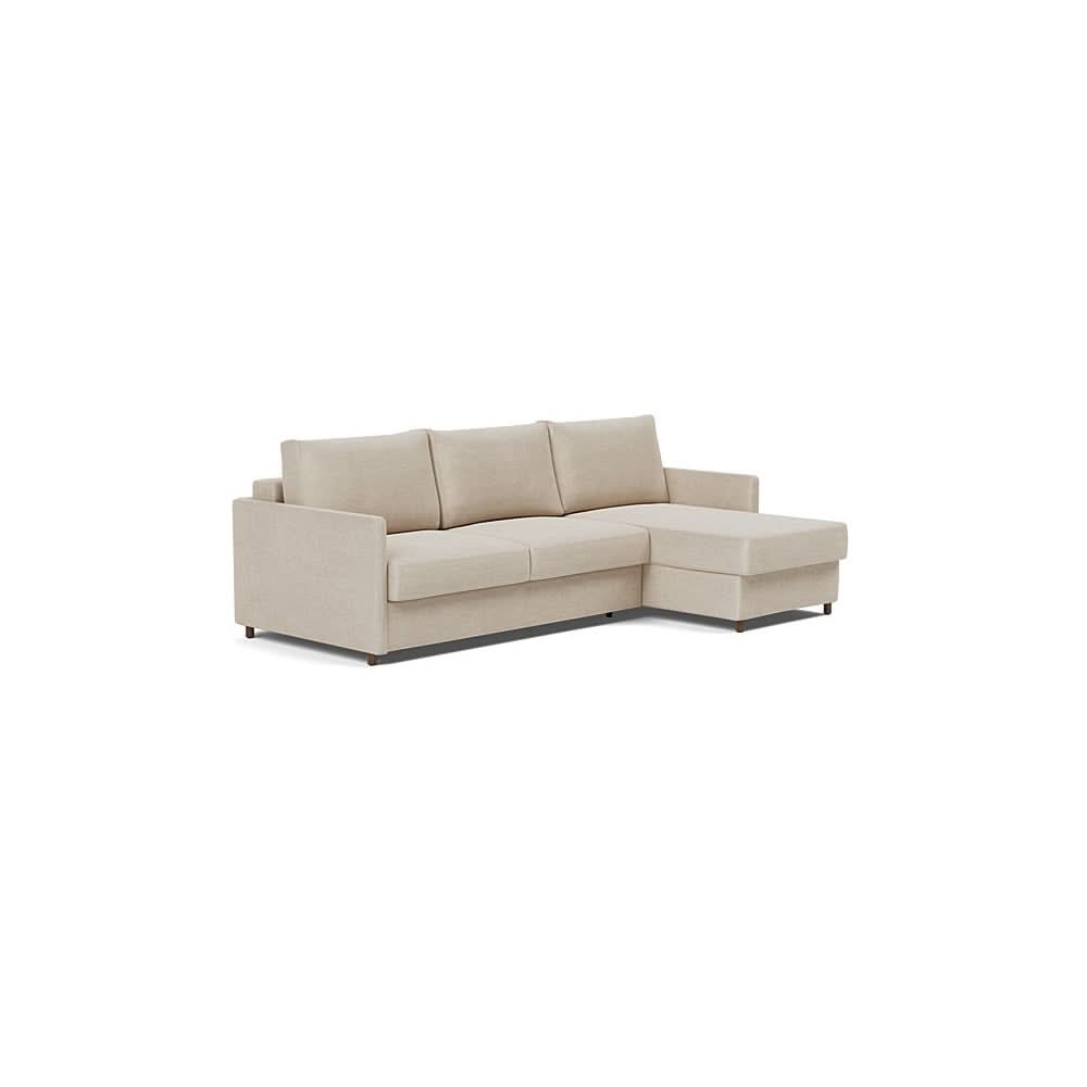 Neah Sofa Bed w/Lounger with Slim Arms in Size Queen with Fabric Color of Phobos Latte - 586