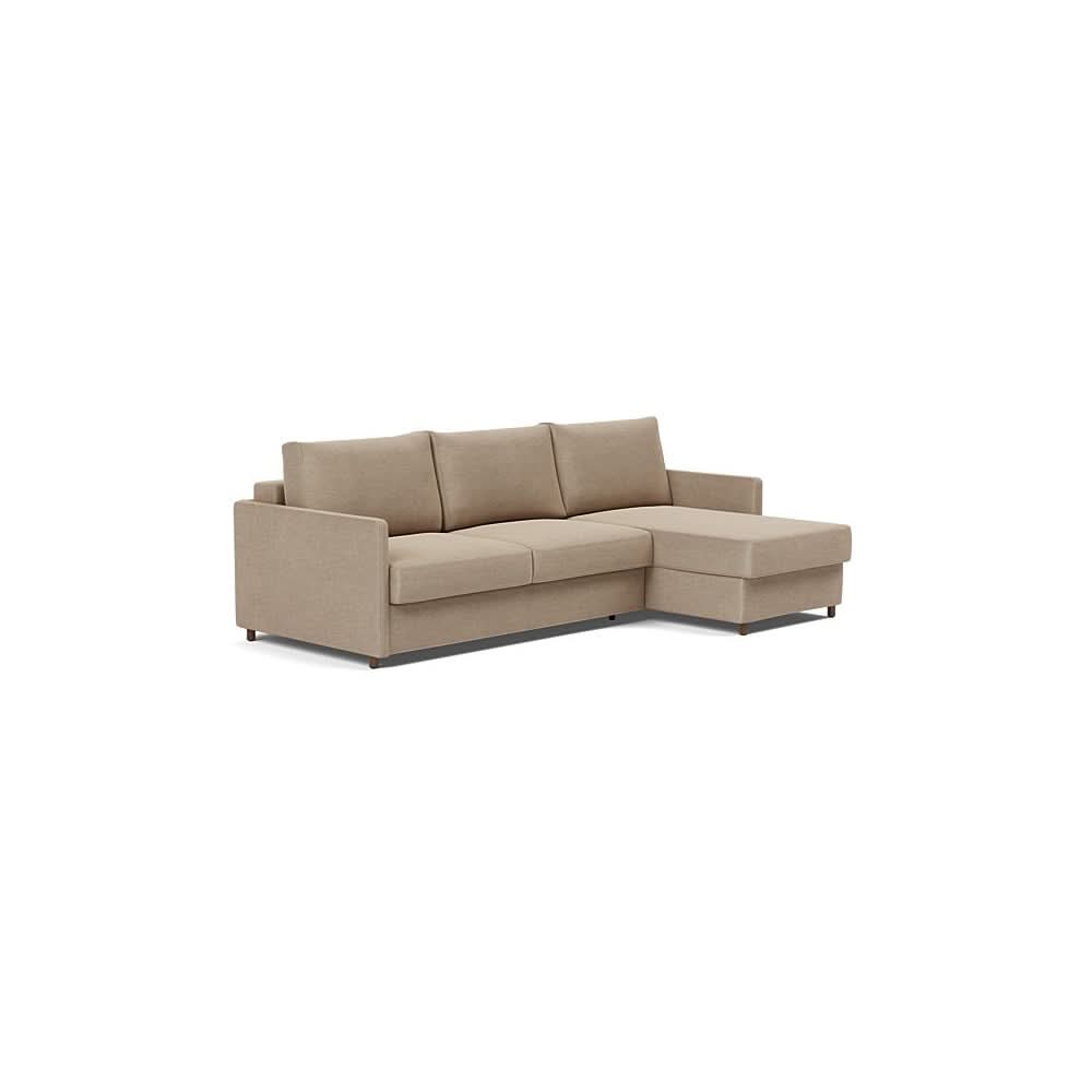 Neah Sofa Bed w/Lounger with Slim Arms in Size Queen with Fabric Color of Phobos Mocha - 587