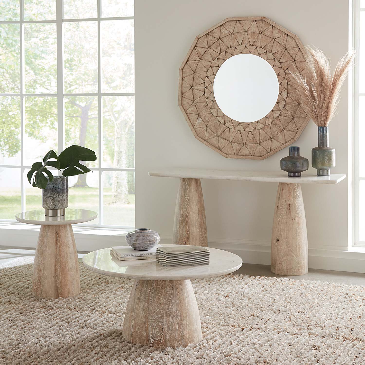 Palm Desert White Marble Round Side Table