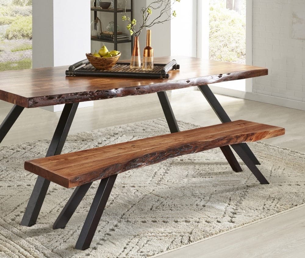 Reese Live Edge Solid Wood Metal Leg Dining Table in Natural Acacia