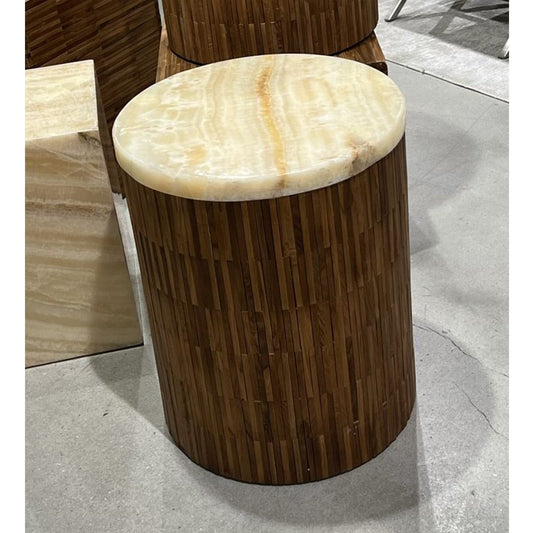 One Stone Wood Tile Round End Table