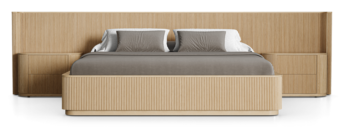 Toren Extended Bed with Nightstands - product view on white background