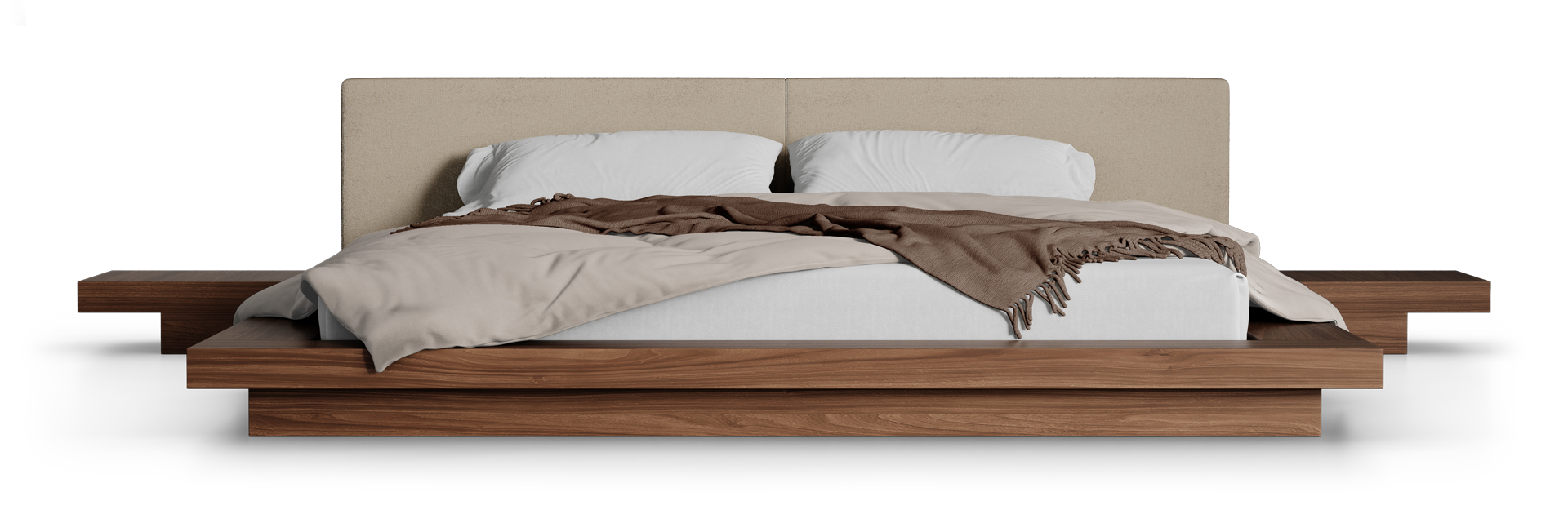 Queen / Ecru Fabric / Walnut