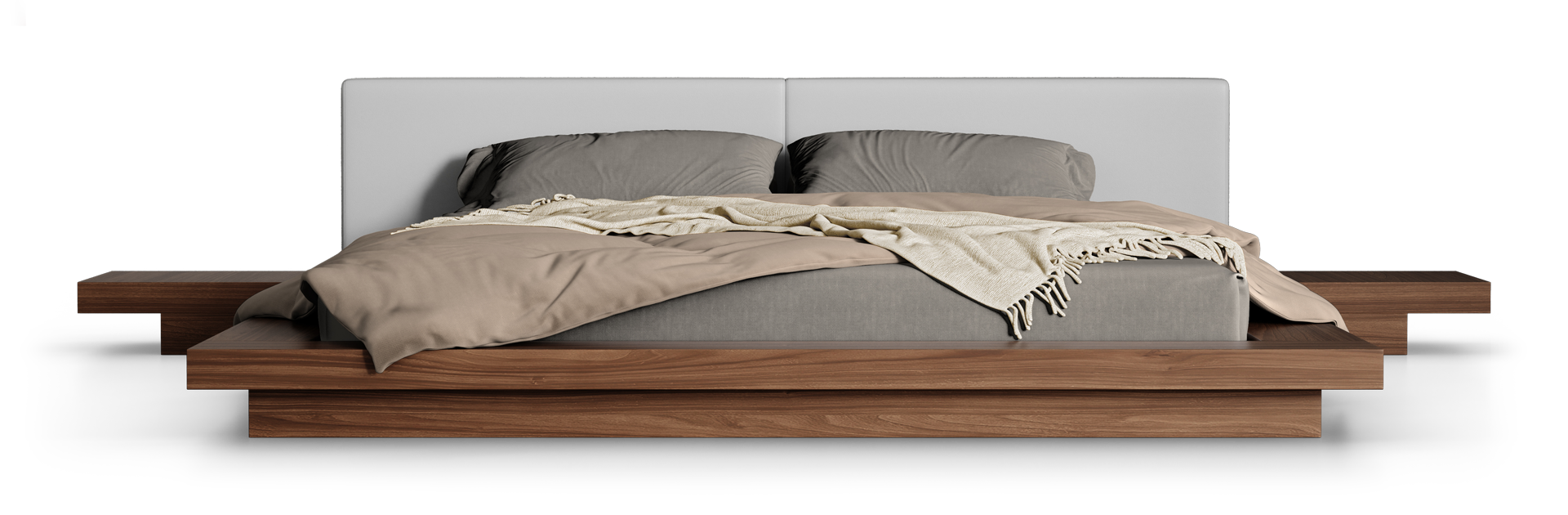 Queen / Pearl Gray Eco Leather / Walnut