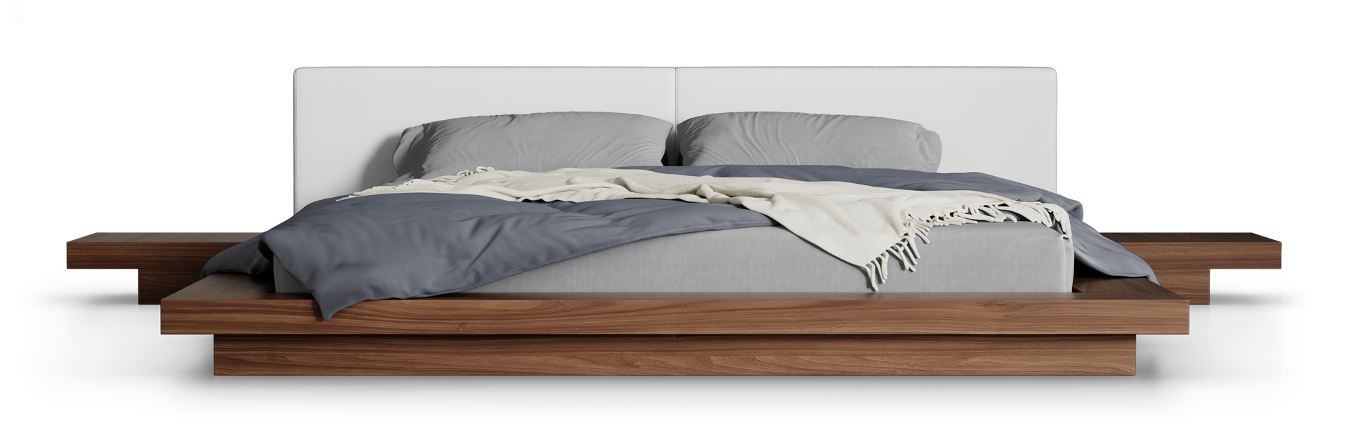 Queen / White Eco Leather / Walnut