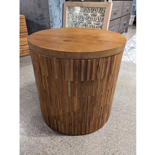 One Wood Tile Round End Table